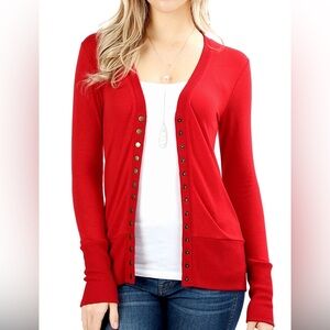 Zenana Outfitters Red Cardigan Sweater
